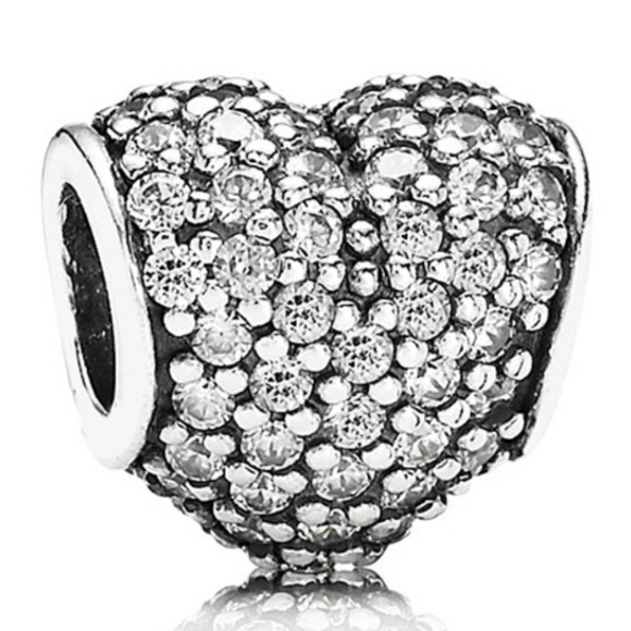 Pandora Retired Sterling Silver Pave Heart Bead with Clear Zirconia - 791052CZ - Picture 1 of 5